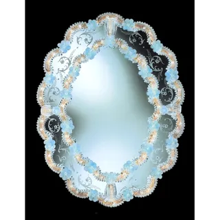 Spiegel Venezianisch Glas Murano Oval Mit Gold Graviert A Hand Aus Italien neu