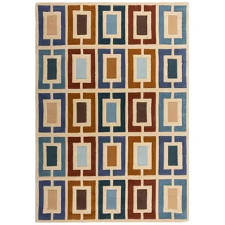 Flair Rugs Illusion Retro Blocks Wollteppich 160 x 230 cm Blau/Mehrfarbig