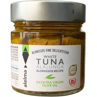 Alelma Weißer Alalunga Thunfisch in extra nativem Olivenöl aus Alonissos Insel Griechenland, 212 g – Quecksilberfrei – Ohne Schwermetalle - Ohne Zuckerzusatz - Ohne Konservierungsstoffe