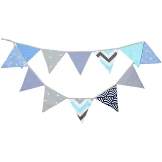 PREMYO Wimpelkette Kinderzimmer Jungen Stoff - 12 Wimpel Girlande Bunt Beidseitig - Babyzimmer Deko Mint Grau