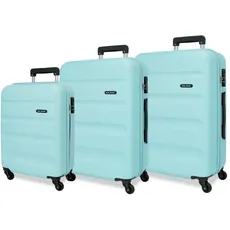 Roll Road Flex Kofferset, blau, 55/65/75 cm, ABS, seitlicher Kombinationsverschluss, 182 l, 9,62 kg, 4 Räder, Handgepäck, blau, Koffer Set