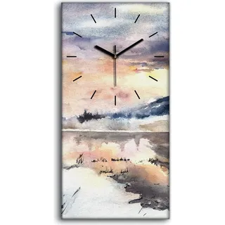 Wanduhr Bürouhr Leinwand Bild 30x60 Winter Landschaft Berge See Schnee - schwarze Hände - Weiß