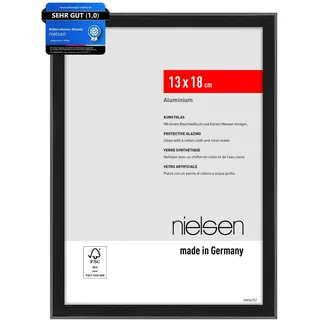 nielsen Bilderrahmen, 13 x 18 cm, Aluminium, Schwarz matt, Fotorahmen zum Auftstellen im Hoch- & Querformat, bruchsicheres Kunstglas, Atlanta
