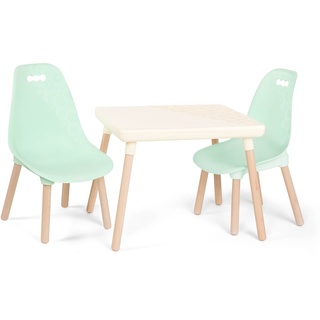 B. spaces Stühle Kids Furniture Set – 1 Kindertisch & 2 Kinderstühle mit natürlichen Holzbeinen (Creme und Mintgrün), Kunststoff