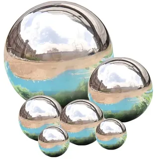 Edelstahl Kugel, 6 STK. 50-150 mm Glänzend Polierter Globus Reflektierende Glatte Gartenkugeln Nahtlose Hohle Blickkugel für Hausgarten Outdoor Straßenverzierung Dekor (6 STK Mix)