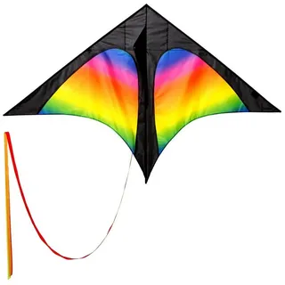 Wolkenstürmer Wolkenstürmer® Delta Rainbow Kinderdrachen – Flugdrachen Regenbogen Einleiner inkl. Handgriff mit 40m Schnur – Bunter Einsteigerdrachen ab 4 Jahre