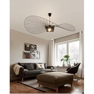 Qiaomao Vertigo Lampe Schwarz 80cm Vertigo Pendelleuchte Wohnzimmer, E27 LED Kronleuchter Retro Vertigo, Glasfiberstahl + Polyurethan Vintage Hut Hängeleuchte, Modern Kronleuchter Höhenverstellbar