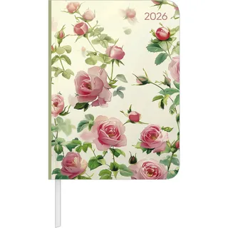 Alpha Edition - Daily Journal Roses 2026 – Taschenkalender 11×15 cm mit 352 Seiten & Tagesansicht, 4-sprachigem Kalendarium, eleganter Rosen-Planer mit To-Do-Liste & Notizbereich für Alltag & Beruf