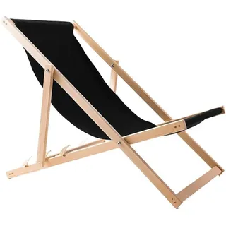WOODOK Liegestuhl Klappbar Holz - Strandstuhl aus Buchenholz bis 120kg, ohne Armlehne - 3-Stufige Rückenlehnenverstellung (Schwarz) - Schwarz