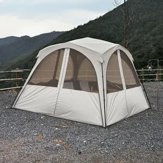 ARURU Camping Pavillon 3×3m Kuppelzelt mit Vier 2-in-1 Seitenteilen Wasserdicht Sonnenschutz und Moskitonetz mit Titan-Blackout Beschichtung Camping & Strand & Gartenzelt Pop Up Zelt Aufbau