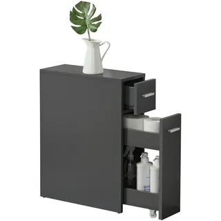 [en.casa] Seitenschrank Kauhajoki , Dunkelgrau , Holzwerkstoff , 20x61x45 cm , Badezimmer, Badmöbel, Midischränke