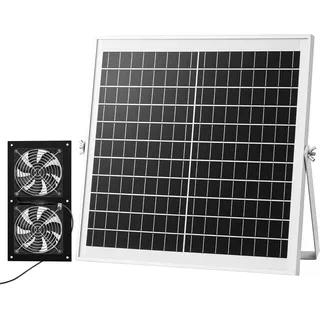 Vevor 15W Solar Ventilator, 12V Solarpannel mit Doppelventilator, Max. 2668 U/min Solar Lüfter für 408 m3/h Luftstrom, 5 m/s Solarbetriebener Abluftventilator für Kleine Hühnerställe Gewächshäuser