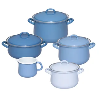 Riess Topf-Set »EMAILLE Spar-Set, für alle Herdarten geeignet«, Emaille, (Set, 5 tlg.), CO2 neutral, produziert in Österreich, blau