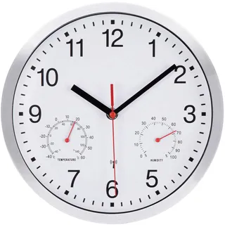 VIVILINEN Funkuhr Mit Thermometer Hygrometer Geräuschlos Wanduhr Ohne Tickgeräusche Funkwanduhr Lautlos Wanduhr Nicht Tickend Hängeuhr für Wohnzimmer Schlafzimmer Büro Küche 10 Zoll (Weiß)