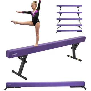 VEVOR Schwebebalken Gymnastik Kinder 241 cm Höhenverstellbar (5-stufig/170/380470/540/565mm), 158,7 kg belastbarer Gymnastikbalken Turnbalken, Balance Balken Balancierbalken für Fitnessstudio, Lila