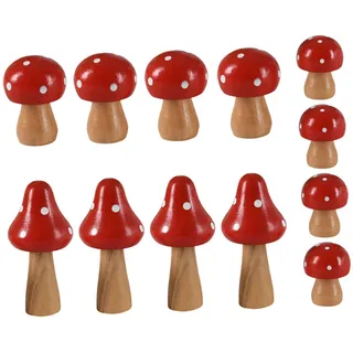 LOORGVEL Holzpilze Deko 12Er Set Miniatur Pilzfiguren Für DIY Mikrolandschaft Tischdekoration Kreative Bonsai Verzierungen 2.87X1.38X0.71In Wetterfeste Gartendeko