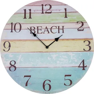 Wanduhr D45cm Beach Bunt Holz Uhr Maritim Wanddeko Strand Sommer Rainbow Deko - Bunt