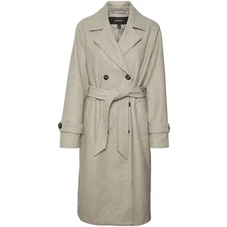 VERO MODA Damen Mantel VMFortunevega Long Trenchcoat langer Winter Wollmantel 10289870 Silver Mink Melange M