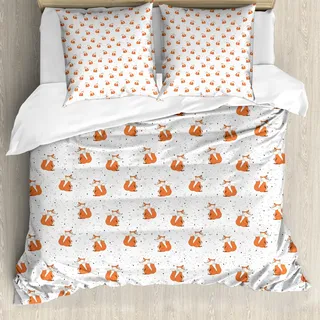 ABAKUHAUS Fuchs Bettbezug, Orange Waldtier, Milbensicher Allergiker geeignet mit Kissenbezügen, 200 cm x 200 cm - 80 x 80 cm, Orange Seafoam Schwarz - Orange