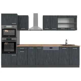 Vicco Küchenzeile R-Line 300 cm Schwarz Beton/Anthrazit mit Arbeitsplatte Eiche