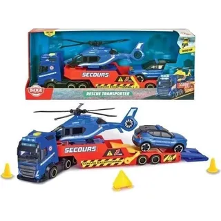 Spielzeug-LKW Transporter Dickie, 40cm, mit Hubschrauber und Gendarmerie Fahrzeug, Freilauf, Sound und Licht, Maßstab 1/24 - Bunt