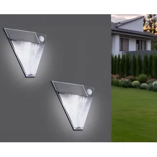 2x LED Solar Außenleuchte Bewegungsmelder Edelstahl dreieckig Downlight außen