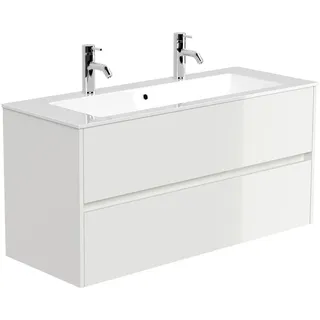 Posseik Badmöbel Limes und Doppel-Waschtisch 2 Auszüge 120 cm Weiß Hochglanz