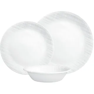 CORELLE Linen Weave Geschirrset 4 Personen, Premium Essgeschirr 12 tlg. aus einzigartigem dreifach gepresstem VitrelleTM Glas, Backofenfest 175°C, Mikrowellengeeignet, Gefrier- & spülmaschinenfest