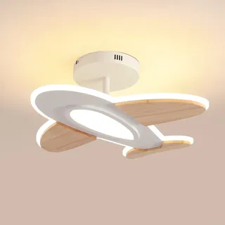 Schindora 35W LED Deckenleuchte Kinderzimmer I Flugzeugform Dimmbar Deckenleuchten mit Fernbedienung I 50 * 45cm I 2700-6500K I Weiß und Holz Zubehör Deckenlampe