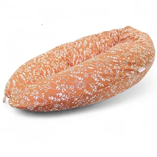 HOBEA-Germany Stillkissen 190 cm x 76 cm XXL Lagerungskissen Schwangerschaftskissen für Baby und Erwachsene Seitenschläferkissen Stillkissen mit Bezug aus Bio Baumwolle (Wildblume rostrot)