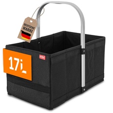 achilles Einkaufskorb - praktischer Tragekorb zum Einkaufen - klappbare Einkaufsbox mit Alu-Griff - platzsparende Box Kofferraum - (Schwarz)