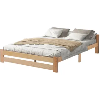 Wishdor Futonbett 140/200 cm in Natur mit Kopfteil und Lattenrost , Naturfarben , Holz, Holzwerkstoff , Rechteckig , 140x200 cm , Schlafzimmer, Betten