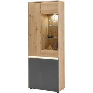 HBZ Vitrine Lille Hochschrank mit LED-Beleuchtung, Vitrinenschrank in Artisan Eiche/Anthrazit ca. 75/200/38 cm