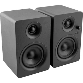 Plugger Studio MS4-BT Bluetooth Multimedia-Lautsprecher 2-Wege Studiomonitor kabellos Holz Schwarz Aktive Hörer für Smartphone, Tablet, Computer PC oder Mac, Mediaplayer, Soundkarte