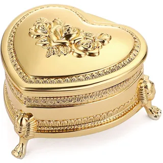 Hipiwe Vintage-Schmuckkästchen aus Metall mit antiker Blume, geschnitzt, kleine Herzform, Schmuckkästchen, Ohrringe, Ringe, Halsketten, Armband, Andenken, Geschenkbox für Mädchen und Frauen