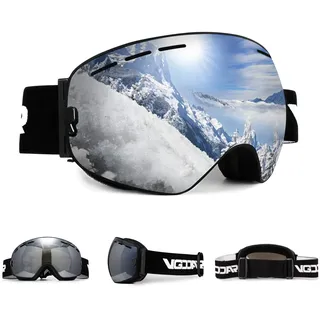 Vgooar OTG Skibrille, Randlose Skibrille mit Anti-Fog-Beschichtung Doppelscheibe, 100% UV400 Schutz Ski Snow Brille für Herren/Damen