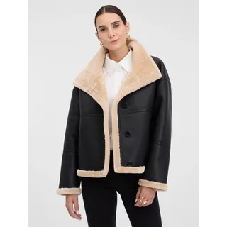 Orsay Schwarze Damen-Kunstlederjacke mit Pelzbesatz 42 - Schwarz