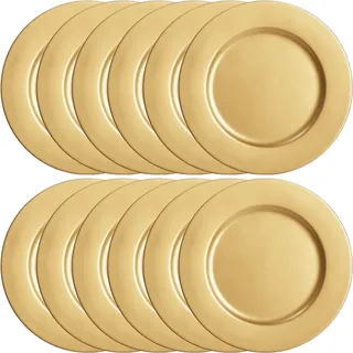 LATERN 12 Stück Wiederverwendbar Verwendbare Goldene Platzteller, 33CM Kunststoff Platzteller Große Runde Servierteller für Weihnachten Halloween Hochzeit Party Tisch Dekoration