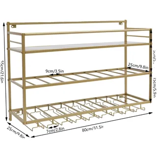 Wandmontierter Weinfass, industrielles Stahl-Design, 30 kg Tragfähigkeit , Gold