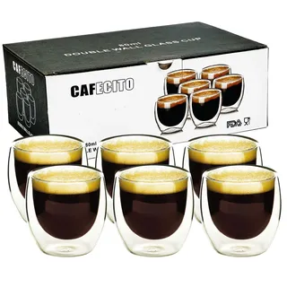 Espressotassen Set (6 x 80ml),Doppelwandig Espresso Gläser Thermogläser Gläser aus Borosilikatglas - Pülmaschinenfestes Latte Macchiato Gläser,Cappuccino Tassen,Kaffeetassen