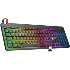 KLIM Light V2 Tastatur Kabellos AZERTY + flach, ergonomisch, dezent, wasserresistent, leise + Beleuchtete Gaming Tastatur für PC Mac PS4 Xbox 1 + Integrierter Akku mit langer Lebensdauer