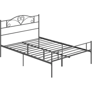 Homcom Bett 140 x 200 cm Stahl mit Lattenrost, Unterbettaufbewahrung, Kopf- und Fußteil, Doppelbett, Bettgestell, 31 cm , Schlafzimmer, Betten