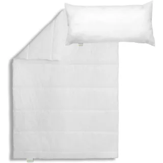 Bodyprotect Bettwaren Set, Ganzjahresdecke 135 x 200 cm + Kopfkissen 40 x 80 cm, Bettdecke Ecoline, medium Steppdecke, waschbar, Made in EU, Allergiker geeignet, weiß