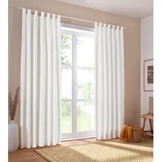 Vorhang OTTO HOME "Parry, Schlaufen, 2er Set, blickdicht, Topseller" Gr. 2, beige (natur), B:140cm H:175cm, Polyester, Recyceltes Material, Gardinen, Vorhang, 2-er Set, blickdicht, monochrom, basic, Topseller