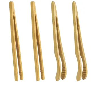 Wxinsheng Zange Toast Grillzange Holz,4 Stück Toast Tongs Servierzange Zangen Bambus Toastzange,Rutschfestem Grillzange Holz,Wiederverwendbare Holzzange,Kleine Küchenzange Für Salat,Grillen,Braten