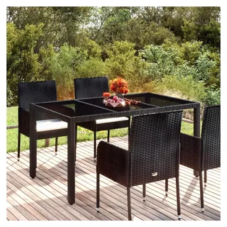 Gartentisch mit Glasplatte, Terrassentisch, Esstisch für den Garten, Balkontisch, Gartenmöbel, Partytisch, Schwarz 150x90x75 cm aus Poly Rattan