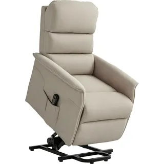 HOMCOM Fernsehsessel mit Aufstehhilfe Elektrisch, Relaxsessel mit Liegefunktion, TV-Sessel mit Leinenoptik, Taschenfeder, Seitentasche und Fernbedienung, für Wohnzimmer, Beige - Beige