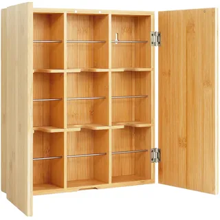 Relaxdays Teebox, 9 Fächer, Bambus, HBT: 31 x 26,5 x 7cm, Aufbewahrung Teebeutel, Kaffeepads, Wandmontage, natur/silber