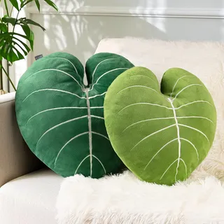 Tone Link. Alocasia Frydek Dekokissen, 3D-Blätter, 48,3 cm und 45,7 cm, weiches Plüschkissen, 2 Stück, für Wohnzimmer, Schlafzimmer, Hellgrün und Dunkelgrün