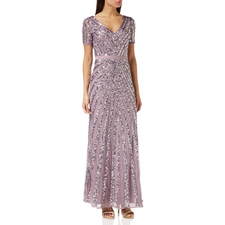 Maya Deluxe Damen Maxi Womens Ladies Embellished Sequin Dress Long Short Sleeve V Neck High Empire Waist A Cut Shiny Prom Wedding Brautjungfernkleid, Moody Lilac,